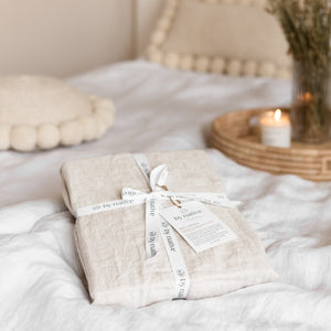 Stonewashed linen comforter cover and linen bedding, beige striped - By Native