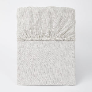 Stonewashed linen fitted sheet, gray striped - By Native