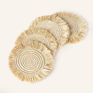 Raffia coasters with fringes, set of 4 - By Native