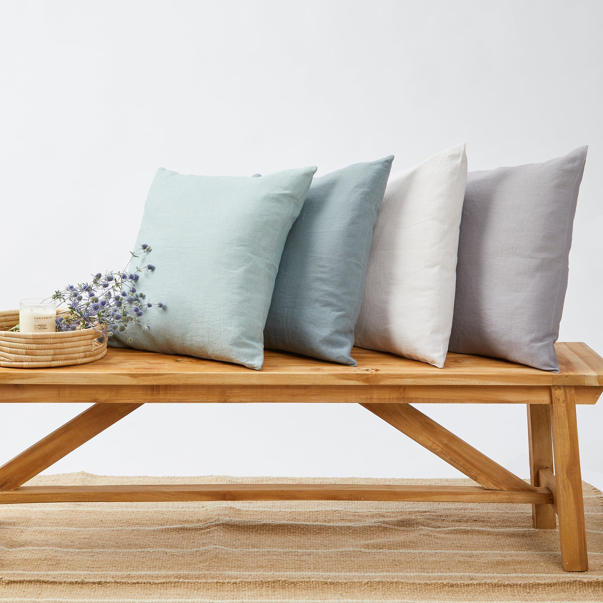Ambience photos with linen pillows in cool natural tones