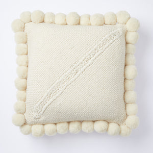 Hand-woven PomPom wool cushion from Argentina - reverse side