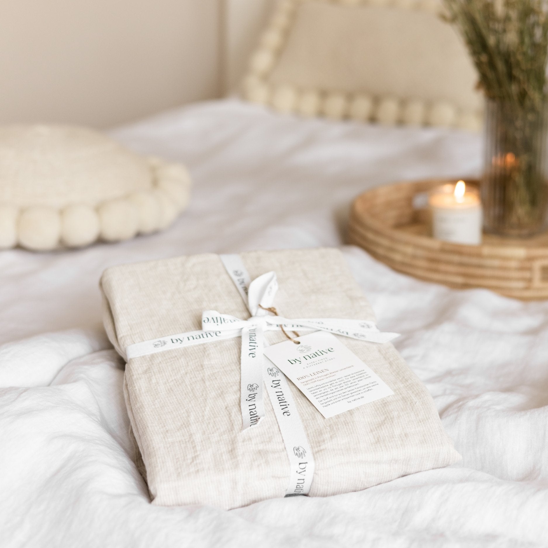  Linen bed linen set wrapping beige striped - By Native
