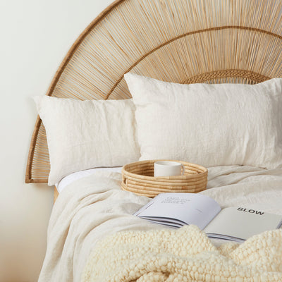 Leinen Bettwaesche in beige gestreift - By Native