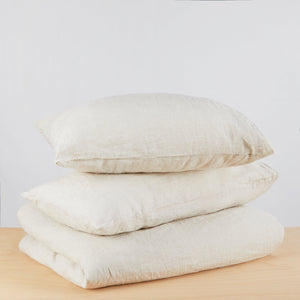 Stonewashed linen bedding set in beige striped - By Native