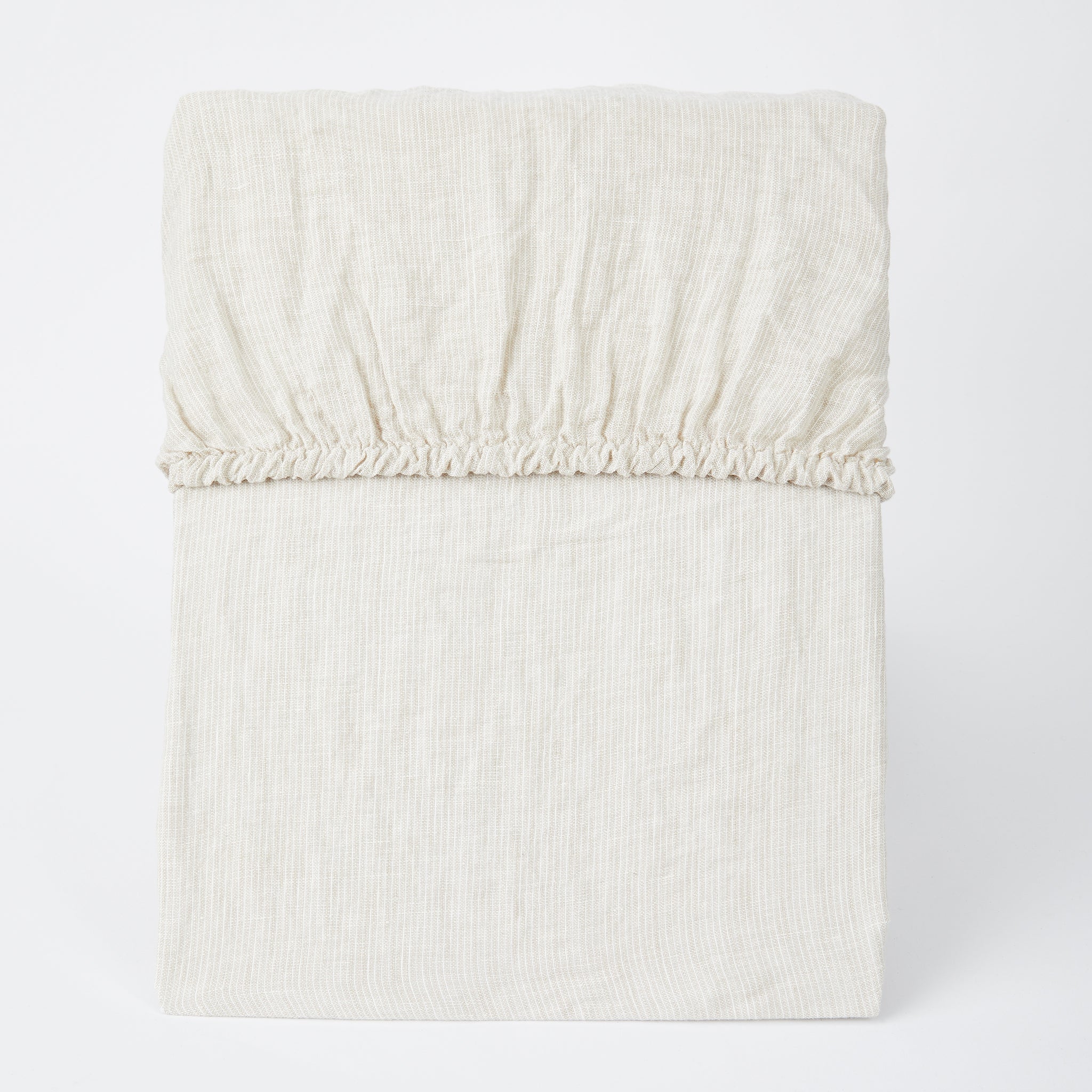Stonewashed Leinen-Spannbettlaken, beige gestreift - By Native