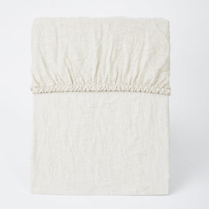 Stonewashed Leinen-Spannbettlaken, beige gestreift - By Native