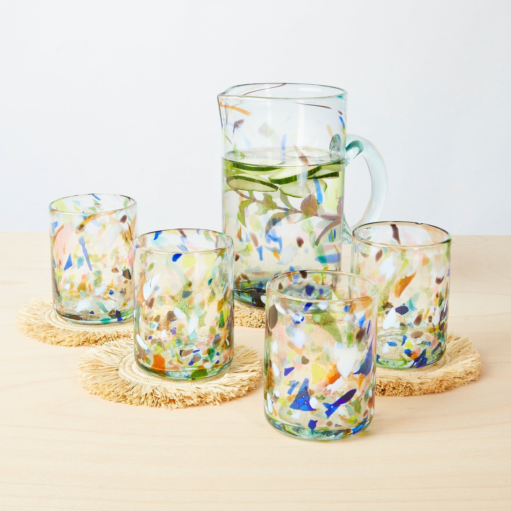 Terrazzo glass carafe with glasses - By Native