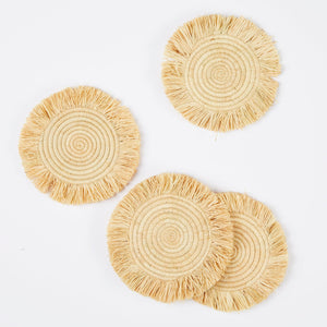Untersetzer mit Fransen aus Raffia, 4-er Set - By Native